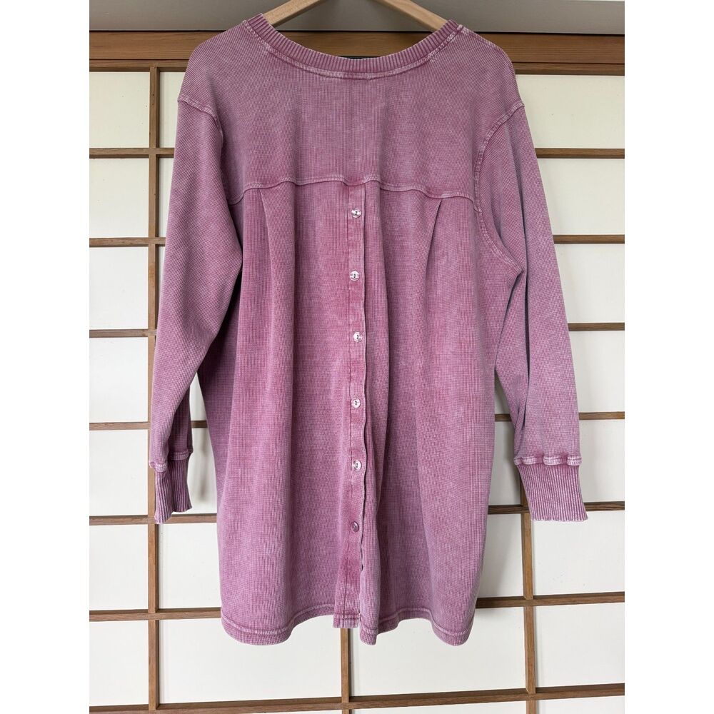 Jane + Delancey 1X Mauve Waffle Knit V Neck Button Back High Low Tunic Top
